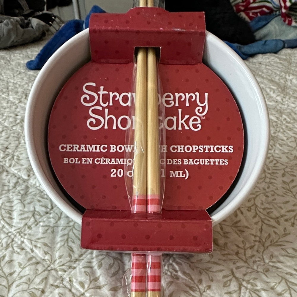 Strawberry Shortcake Ceramic Bowl with Chopsticks